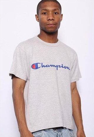VINTAGE CHAMPION BIG SPELL OUT LOGO T-SHIRT GREY