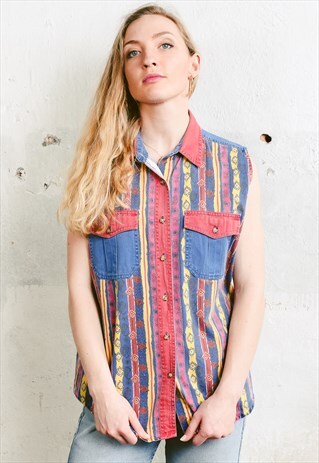 VINTAGE 90S CUTE STRIPED DENIM GILET