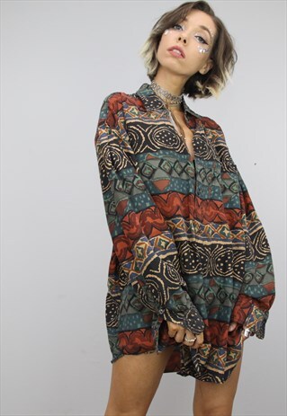 VINTAGE 80S/90S OVERSIZED PATTERNED SILK SHIRT