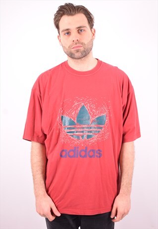 ADIDAS MENS VINTAGE T-SHIRT TOP XL RED 90'S
