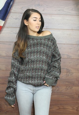 VINTAGE OVERSIZED ICELANDIC,PATTEREND,COSY KNIT JUMPER, L