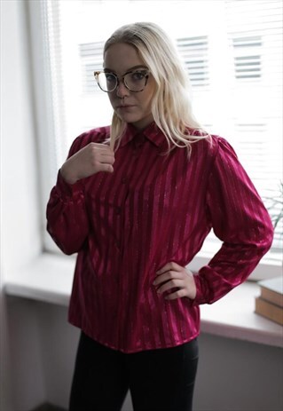 VINTAGE 80'S HOT PINK STRIPED LONG SLEEVE SHIRT
