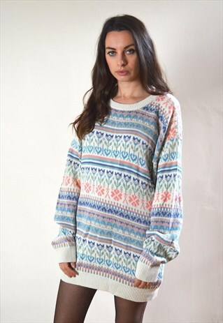80S VINTAGE CREAM AND CORAL PINK KNIT JUMPER