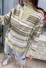 Vintage Y2K 00s pastel striped jumper 1/4 zip sweatshirt