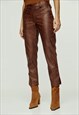 CHOCOLATE BROWN FAUX MOIRE LEATHER 7/8 PANTS