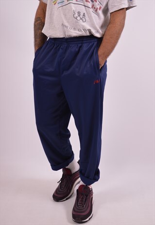 FILA MENS VINTAGE TRACKSUIT TROUSERS MEDIUM BLUE 90S