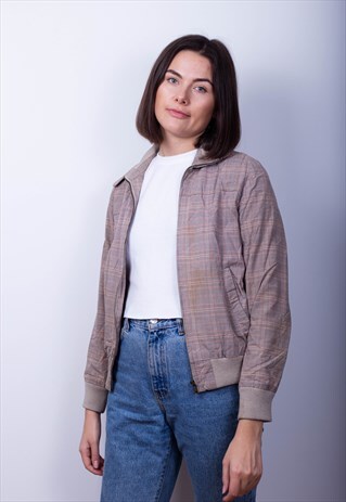 HARRINGTON STYLE JACKET - BEIGE DOGTOOTH PRINT