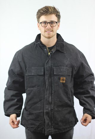 CARHARTT BLACK DENIM JACKET CORDUROY COLLAR