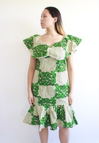 AFRICAN PRINT GREEN DRESS HANDMADE