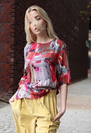 VINTAGE 80'S PRINT RAINBOW CROP TOP