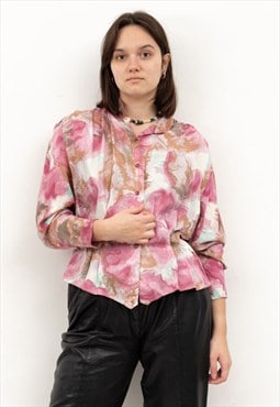Vintage YOUR SIXTH SENSE Button Up Over Shirt Blouse Floral