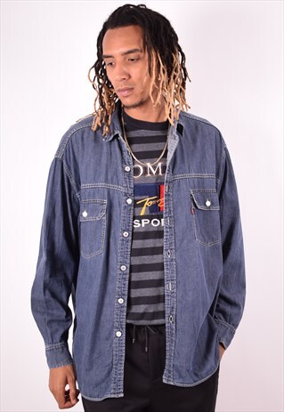 LEVI'S MENS VINTAGE DENIM SHIRT XL BLUE 90S