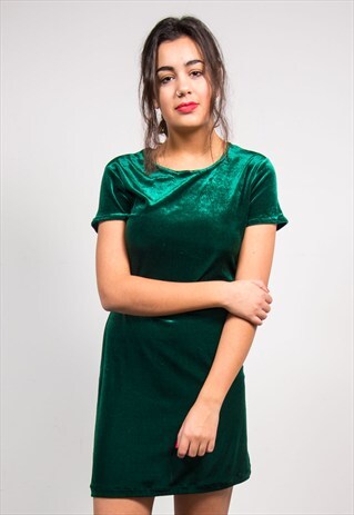 VINTAGE 90'S GREEN VELVET MINI DRESS