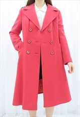 80s Vintage Pink Wool Trench Coat Jacket (Size M)