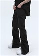 UNUSUAL PARACHUTE JOGGERS THIN CARGO CREASED PANTS IN BLACK