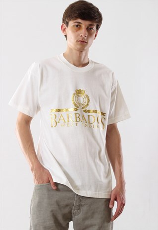 VINTAGE BARBADOS GOLD GRAPHIC TEE 90S WHITE