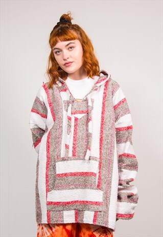 VINTAGE 90'S BAJA STRIPED HIPPIE OVERSIZE HOODIE JUMPER