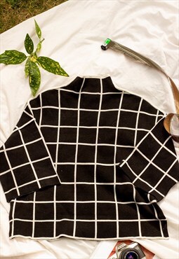 Black High Neck Short Sleeve Grid Jumper