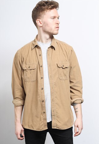 VINTAGE CORDUROY CORD SHIRT BROWN