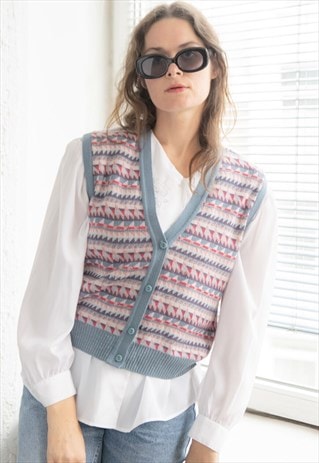 Vintage 80's Multicolour Glitter Thread Knitted Waistcoat