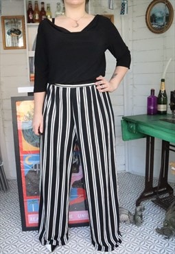 Vintage 90s Black Monochrome Stripe Striped Jumpsuit Romper