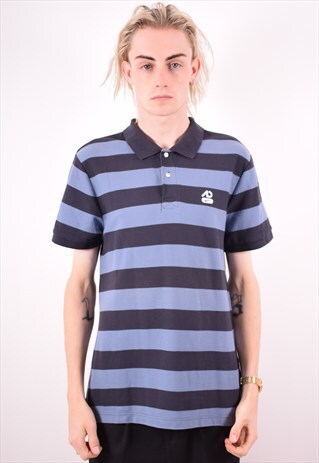 NIKE MENS VINTAGE POLO SHIRT LARGE BLUE STRIPES 90S