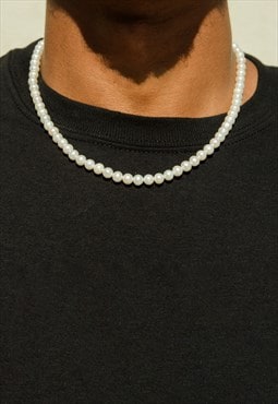 16" Premium 10mm Faux Pearl Bead Necklace Chain - White