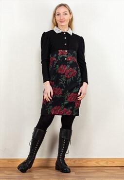 Vintage 90's Wool Blend Dress in Black and Red 