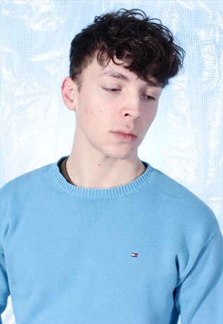 VINTAGE TOMMY HILFIGER BLUE EMBROIDERED JUMPER