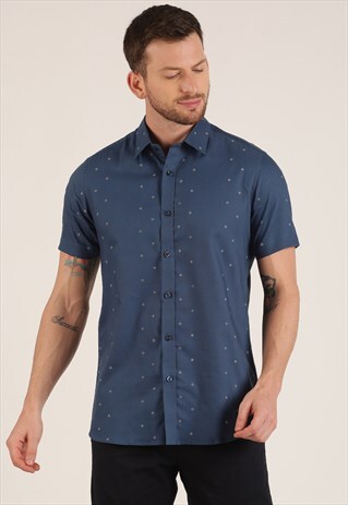 NEWHAM PRINTED BLUE HALF SLEEVE SHIRT