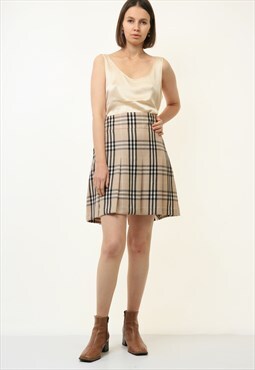Vintage Burberry High Waisted Beige Mini Skirt 4588