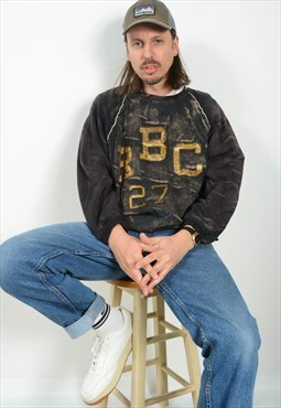 Vintage 90s Reebok Sweatshirt Black Acid Wash Skater