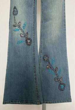 Y2K Embellished Beaded Paisley Statement Jeans