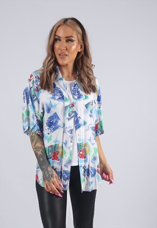 VINTAGE 90'S SHIRT OVERSIZED PATTERNED PRINT UK 12 M (C3E)