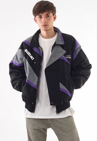 VINTAGE SUZUKI RACING MOTORCYCLE COAT 90S BLACK PURPLE