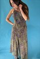 Vintage 2000s Y2K Mixed Animal Floral Print Asymmetric Dress
