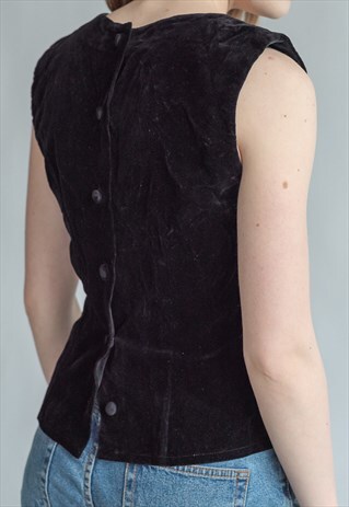 VINTAGE 80S VELVET BUTTON UP BACK TOP