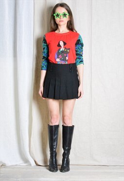 Y2K Colourful Cat Woman Flower Long Sleeve Top