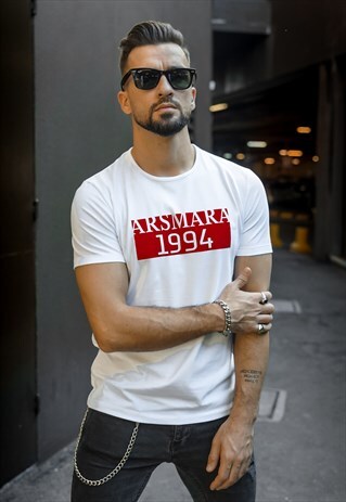 WHITE SINGEL TEE - RED