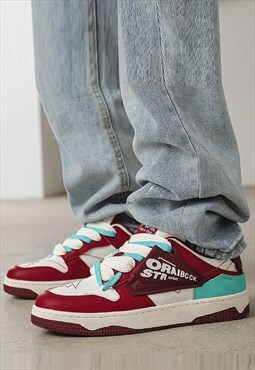 Contrast colour sneakers chunky sole skater shoes in red