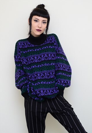 VINTAGE 90'S JAZZY PATTERNED SLOUCHY JUMPER