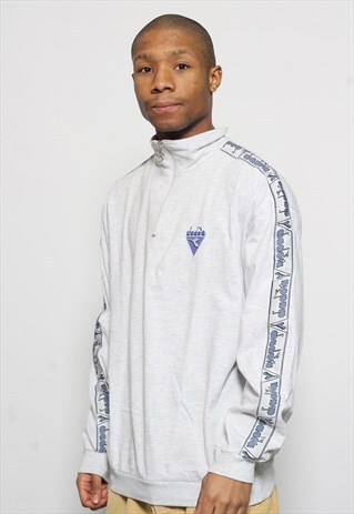 VINTAGE DIADORA SWEATSHIRT TAPE LOGO 1/4 ZIP GREY