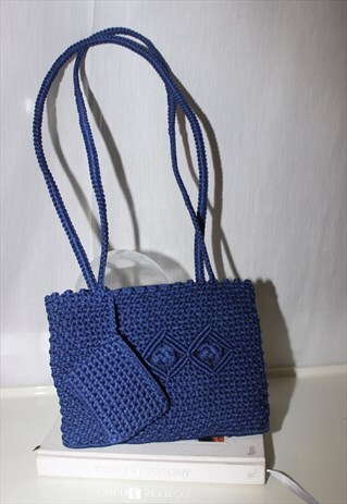 VINTAGE 70S SMALL BLUE ROPE CROCHET HANDBAG