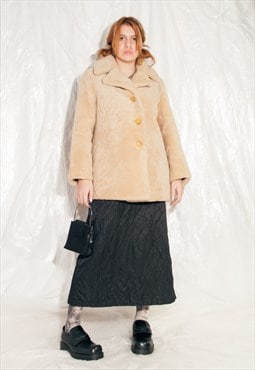 Vintage Shearling Coat 60s Mod Teddy Coat in Beige