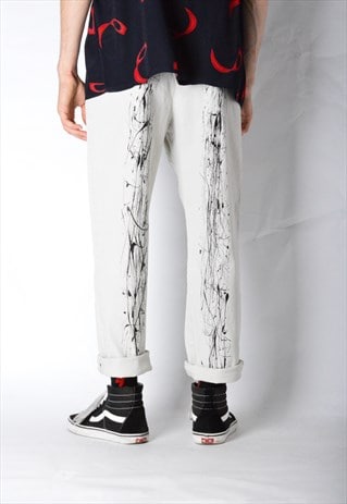 REWORKED VINTAGE 90S UNISEX BEIGE HAND PAINTED PANTS