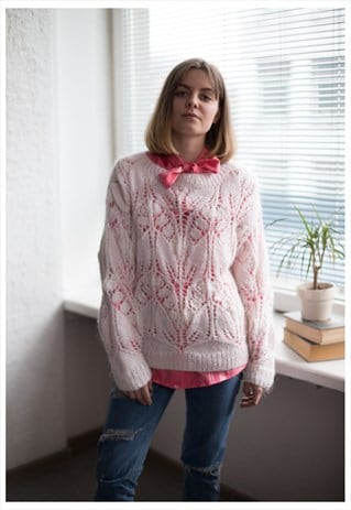 VINTAGE 80'S WHITE ROUND NECK KNITTED JUMPER
