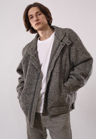 VINTAGE MENS BARACUTA TWEED WOOL HARRINGTON JACKET COAT