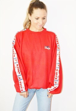 Vintage 80s DIADORA Embroidered Logo Red Sweatshirt Jumper