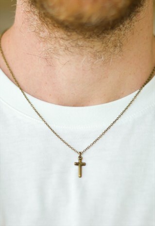 BRONZE CROSS NECKLACE FOR MEN LINK CHAIN GIFT FOR HIM