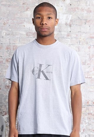 VINTAGE CALVIN KLEIN BIG LOGO T-SHIRT GREY